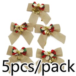 (5 Pcs/pack)8cm Christmas Checkered Butterfly Knot With Bell Christmas Decoration Home New Year Celebration Handmade DIY Pendant