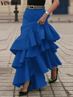 VONDA Women Skirts Elegant Solid Color Party Overskirt 2025 Summer Beach A-Line Ruffled Jupe Casual Loose Bottoms Oversized