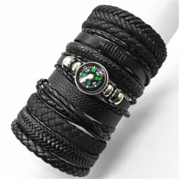 Black Handmade 10 Pcs/set Design Men Bracelets Male Women Leather Bracelets Men Bangle Wholesale Jewelry