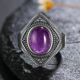 925 Silver Rings Natural Amethyst Gemstone Rings for Women Wedding Bands Anniversary Gift Fine Jewelry