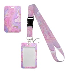Simple Marble Heart Rainbow Card Holder with Buckle Lovely Hanging Rope ID Pass Hang Accessories Holder Lanyard Passr Case