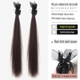 2PCS Fashionable Highlight Elf Ear Synthetic Wig Sweet Princess Head Mesh Bow Clip-on Curly Hair Ponytail Wig for Women Daily
