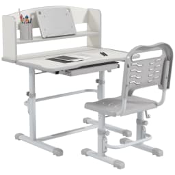 ZONEKIZ Kids Study Desk and Chair Set with Drawer, Bookshelf, Adjustable Angle, Non-slip Mat, for Ages 6-12 Years