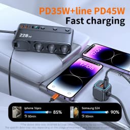 228W 9 in 1 Car Charger Adapter Charge Independent Switches PD36W/45W QC3.0 18W 3 Socket Cigarette Lighter Splitter with Voltage