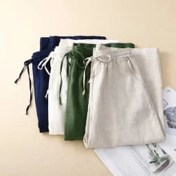 Cotton LinenCasual Solid Lace Up Elastic High Waist Loose Wide Leg Women's Pants Ankle-Length Pants For Women Clothing Fashion