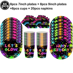 Neon Party Tableware Tablecloths Cups Plates Banner Napkins Straws Balloons Neon Glow Birthday Party Decoration Supplies
