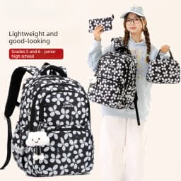 3pcs/set Elementary School Backpack for Girls Bookbag Lunch Bag Pencil Bag Set Flower School Bag for Children Cute Little Dolls