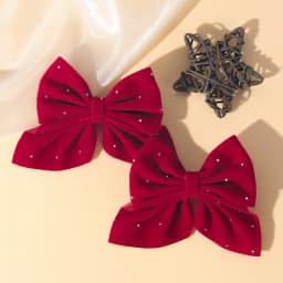 2PCS/Set Elegant Velvet Embellished With Diamonds Bow Hair Clip Girls Without Damaging Hair Safe Hair Accessory Kids Gift