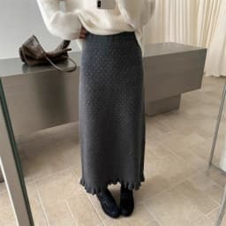 Autumn Winter Knitted Polka Dot A-Line Skirt Women's High Waist Straight Cut Long Skirt with Slit Back for City Commuting