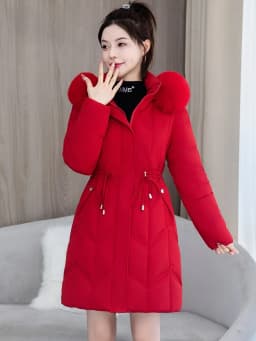 Fashionable Winter down Cotton Jacket Women's Mid-Length Slim Fit Korean Style Cotton Coat with Large Fur Collar Trendy