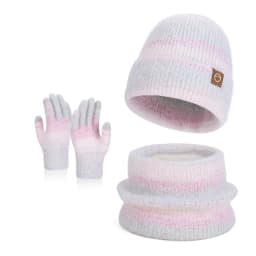 Winter Cap Gloves Scarf Set Women GradientColor Knitted Hat Thickened Fleece Lining Skullcap Outdoor Cycling Windproof Beanies