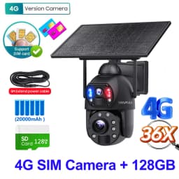 SHIWOJIA 36X ZOOM 12MP 4G SIM Solar Camera Outdoor 360° Wireless WIFI Battery Security Cameras with Solar Panel PIR Night Vision