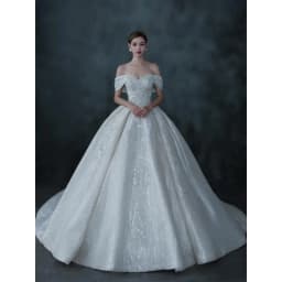 Wedding Bride Off Shoulder Banquet Style Sparkling Beads Starry Sky Long Tail Forest Fairy Small Pong Skirt Tail Customized