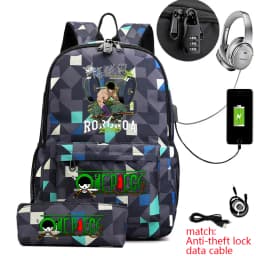 One Piece Zoro Print School Backpack Anti Theft Kids Teen Bookbag with Pencil Case