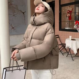 Windproof Zipper Up Stand Collar Puff Parkas Women Thicken Warm Hooded Down Cotton Coats Woman Korean Long Sleeve Short Parkas