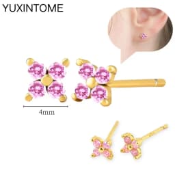 925 Sterling Silver Needle Pink Crystal Heart Hoop Earrings for Women Fashion Geometric Pendant Earrings Luxury Jewelry Gifts