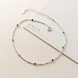 S925 Sterling Silver Colorful Round Beads Anklet Foot Jewelry for Women