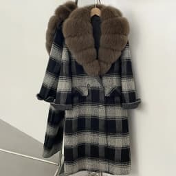 OFTBUY New Warm Winter Outerwear for Female Mid Long 100% Wool Coat Women Real Fox Fur Lapel Collar Vintage Plaid Woolen Jacket