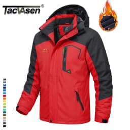TACVASEN Men's Ski Parka Jacket Waterproof Fleece Lined Insulated Thermal Snowboard Sports Work Winter Jacket with Detached Hood