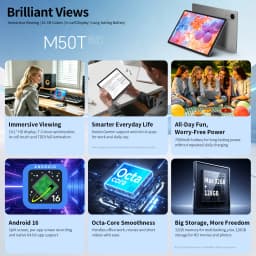 Teclast M50T 2026 10.1-inch IPS Tablet, Gemini AI, Android 16, Max 32GB RAM (4GB+28GB Virtual), 128GB ROM, A537 Octa-Core CPU, 7000mAh Battery, Type-C, Supports microSD up to 1TB & Wi-Fi 6