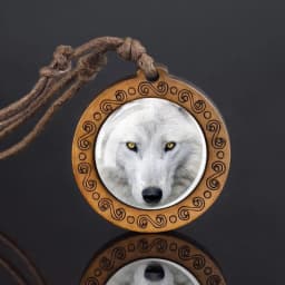 Wolf Glass Dome Necklace Men Vintage Wolf Head Wood Pendant Rope Chain Necklace Retro Jewelry