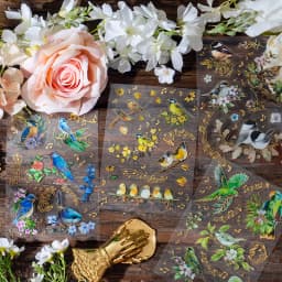 2 pcs/lot Bronzing Flowers birds flat Stickers colorful bird Decorative sticker Diy Scrapbooking material Craft Supplies