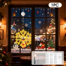 Warm/Multi-color Christmas Window Snowflake Lights, 8/12 Lighting Modes, Battery Powered LED Neon Hanging Lamp for Xmas Holiday
