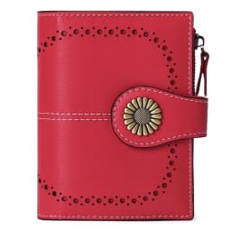 New Women RFID Blocking Genuine Leather Wallet Vintage Sunflower Buckle Short Purse 16 Card Slots ID Window Zipper Female Wallet
