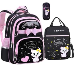 New Korean Primary PU leather School Bag 2020 Fashion Cute Girls With Cute Cat Orthopaedic Waterproof Backpack