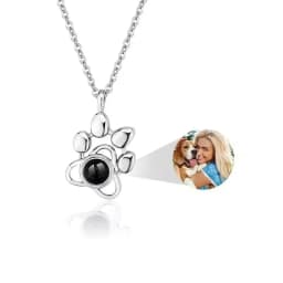 Personalized Engraved Name Picture Necklace Custom Photo Projection Necklaces Dog Cat Paw Necklace Memorial Gifts for Pet Lover