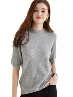 Wool Top Women's Sweater Knitwears Short Sleeve Pullover 100% Wool Half Turtleneck Sweater for Women Knit Jumper Female Clothing