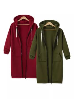 Long Zip Hooded Sweat Jacket For Women Drawstring Long Sleeve Outerwear With Side Pockets For Cold Season Daily Matching