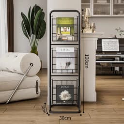 MOMO-Floor to Ceiling Iron Bookshelf, Antique Display Rack, Removable Storage Shelves, Small, Household, Magazine