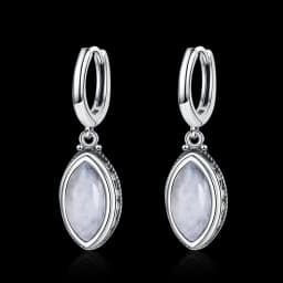 Natural Moonstone Pendant Earrings Silver Plated Jewelry for Women Fashion Retro Texture Wedding Party Accessories Gift