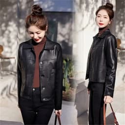 New Western Style Spring and Autumn Short Leather Jacket Women's Lapel Womens Casual Jacket Fashionable Leather Jacket Versatile