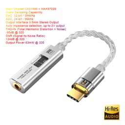 DAC USB Type C to 3.5 mm Jack Adapter HiFi Audio Amplifier Stereo Ephone Headphone Digital Decoding Converter CX31993 MAX97220