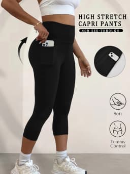 Super Soft Pants for Women High Waisted Capri with Pockets Tummy Control No See Through Running