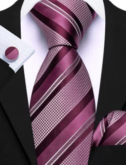 Fashion Diagonal Striped Tie Set for Men Formal Party Business Wedding Necktie Handkerchief Cufflinks 3PCS Suit Accessories