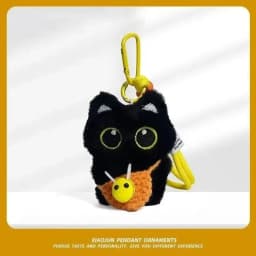 Practical Plush Black Cat Car Keychain Kitten Cartoon Backpack Decoration Toy