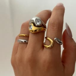 Stainless Steel Two Tone Ring for Women Trendy Parallel Double Line Irregular Geometry Stacking Ring Waterproof Daily Jewelry