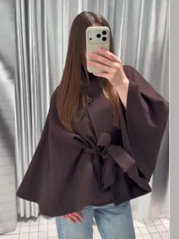 Women's Windbreaker Belted Cape Coat Oversized Jacket Stand Collar Top Autumn Single Breasted Loose Woolen Jackets Woman Clothes
