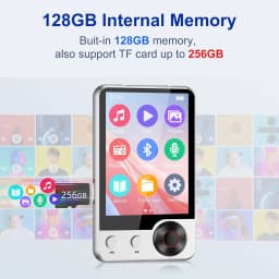 128GB MP3 Player with Boosted Bluetooth 5.3, Music Player Features HD Speaker, 2.4" Touchscreen, Expandable SD Card Slot, Dual