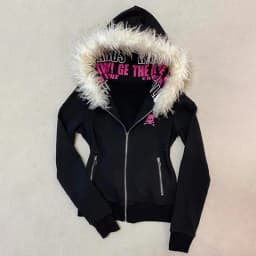 Goth High Street Y2K Black Fur Collar Zipper Sweatshirt Hoodie Women Sweatshirt Harajuku Letter Print Slim Coat Winter Clothes