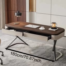 Office Table, Walnut Desk, Office Desk and Chair Set, Retro Walnut Wood Veneer, Computer Desk, Italian Executive Office Desk Set