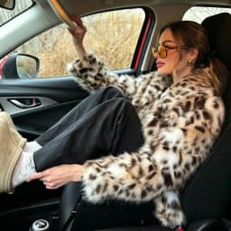 Mingmingxi Women's Leopard Print Faux Fur Coat Long Sleeve Loose Fit Winter Warm Jacket Wild Luxury Party Top