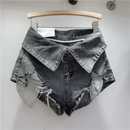 Vintage Holes Patchwork Denim Shorts Women Trend Lapel High Waist Irregular Jeans Pants Drop Shipping Wholesale Female Clothing