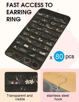 Large Earrings Organizer 80 Pockets Display Holder Hanging Necklace Ring Bracelet Wall Jewelry Storage Bag Collections Showcase