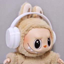 15/17cm Labubu Doll Clothes 1st/2nd/3rd Gen Fit Mr. Black Bear Hoodie Set with Headphone Plush Toy Outfits Halloween Decor