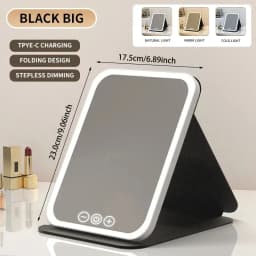 GGbingo USB Rechargeable 3 Colors LED Makeup Mirror Pocket Mirror Touch Dimmable 3 Brightness Foldable for Travel Office Home