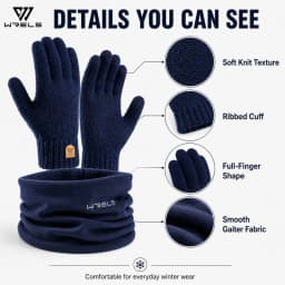 WRELS Winter Warm Gloves Neck Gaiter Set Knitted Gloves Windproof Soft Fleece Neck Warmer For Men Women Outdoor Skiing Cycling